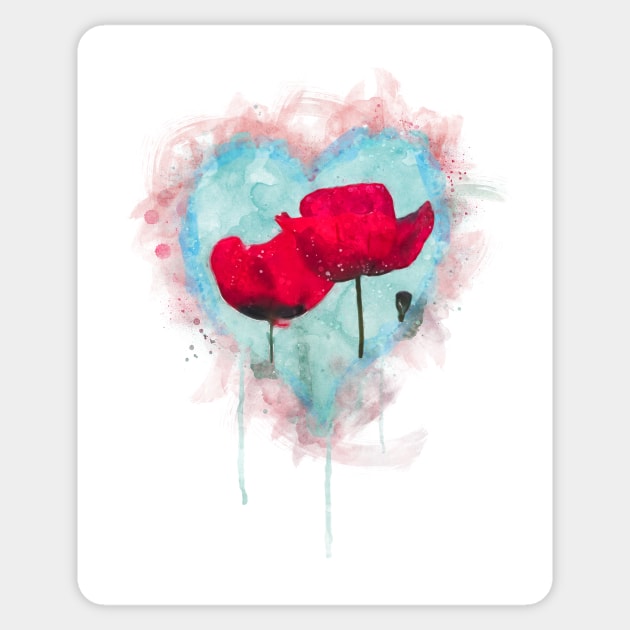 Beautiful field of red poppies in the sunset light. Remembrance Sunday background. Sticker by diplikaya